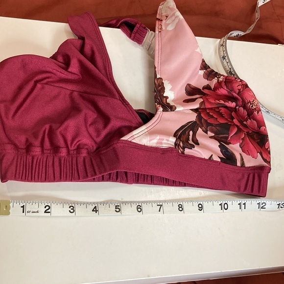 Halter Floral Burgundy Swim Bikini Top Large - Picture 9 of 12